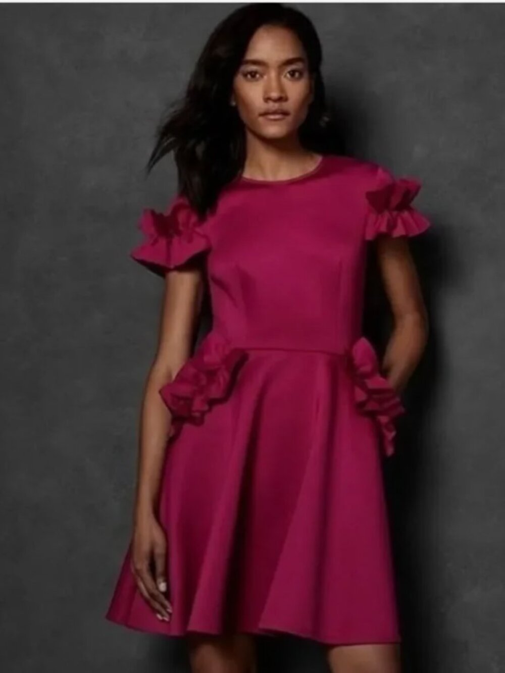 NWT Ted Baker Luuciee Ruffle-Trimmed Dress Deep Pink Fuschia Women's US 6 Ted 2